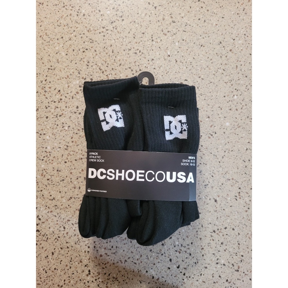 8-Pack DC SHOES Mens Black Crew Socks Athletic Cushioned Shoe Sizes 8-12